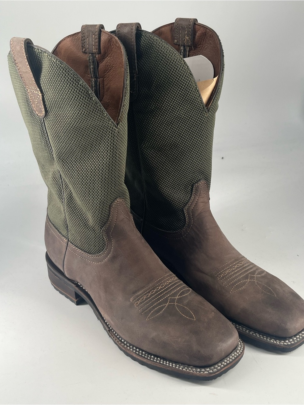 Circle G Brown Leather & Green Fabric Western Boots